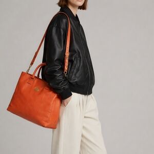 Tory Burch Orange Leather Tote Bag With Crossbody Strap